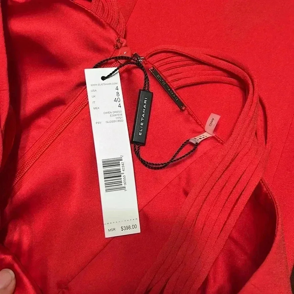ELIE TAHARI GLOSSY RED DRESS - Picture 4 of 12